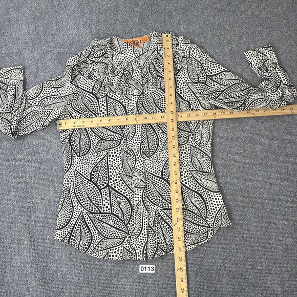 Tory Burch Blouse Womens 6 Silk Top Ruffle Long Sleeve Black White Dot Print - Picture 4 of 8